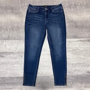 WHBM Skinny Leg Zip Ankle Blue Jean Womens 8 (30X28.5) Low Rise Dark Wash Denim